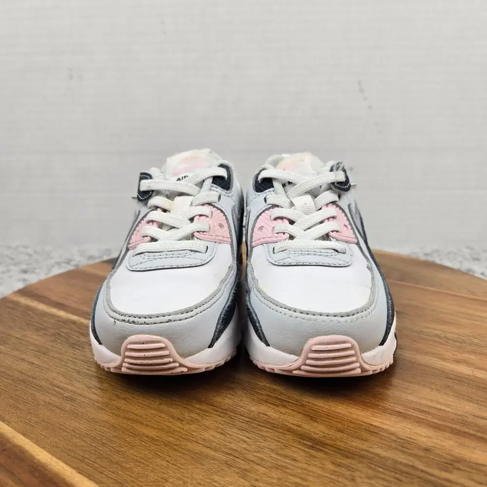 Nike Kids 9c Air Max 90 EasyOn PS PreSchool White Pink Foam Armory Navy Sneaker